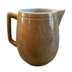 Vintage Mid Century Brown Glazed Ceramic Pitcher 7" Tall